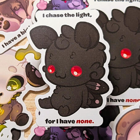 Chibi Mothman Sticker: "I chase the light, for I have none."